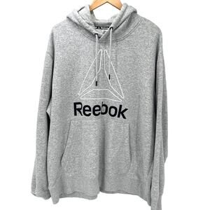 Reebok Hoodie Mens 2XL‎ XXL Sweatshirt Gray Pullover Logo Long Sleeves
